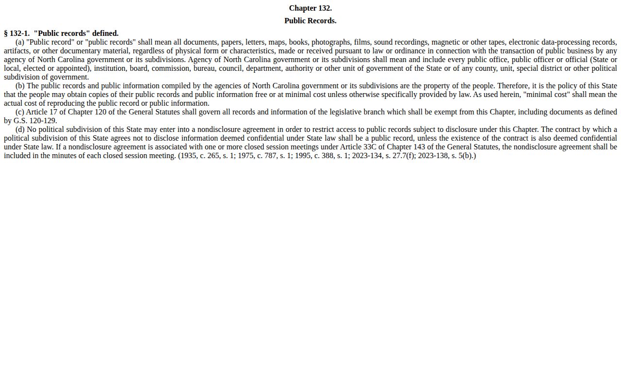 North Carolina public records law reference for Hyde County booking records