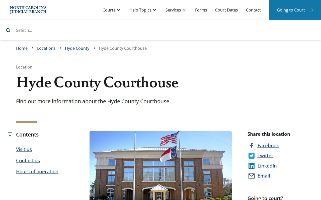 Hyde County Courthouse in Swan Quarter for court record access
